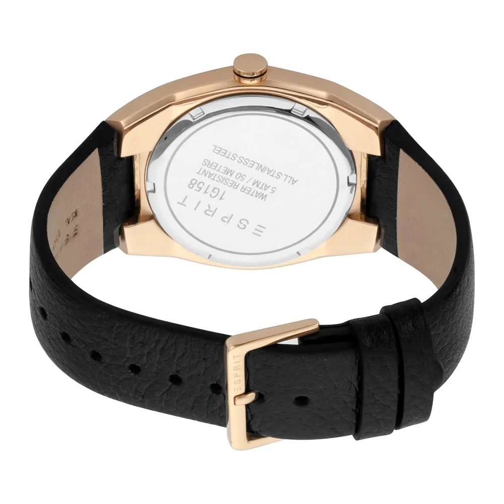 Esprit Men's Chronograph Watch Black Leather Strap WhiteÂ Dial With Day/Date