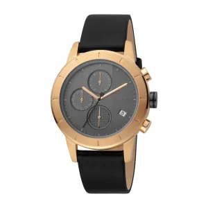 Esprit Men's Watch Black Leather Strap Rosegod Stainless Steel Case Chronograph Gray Dial With Date