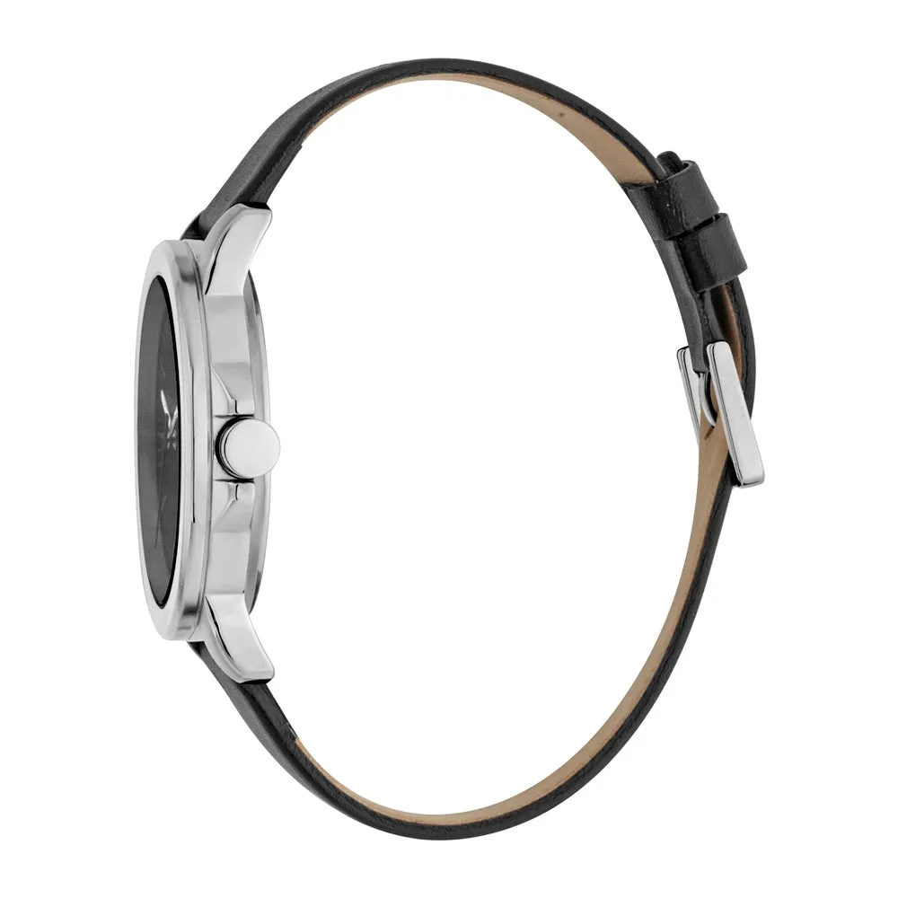 Esprit Watch Black Leather Strap & Black Dial With Date