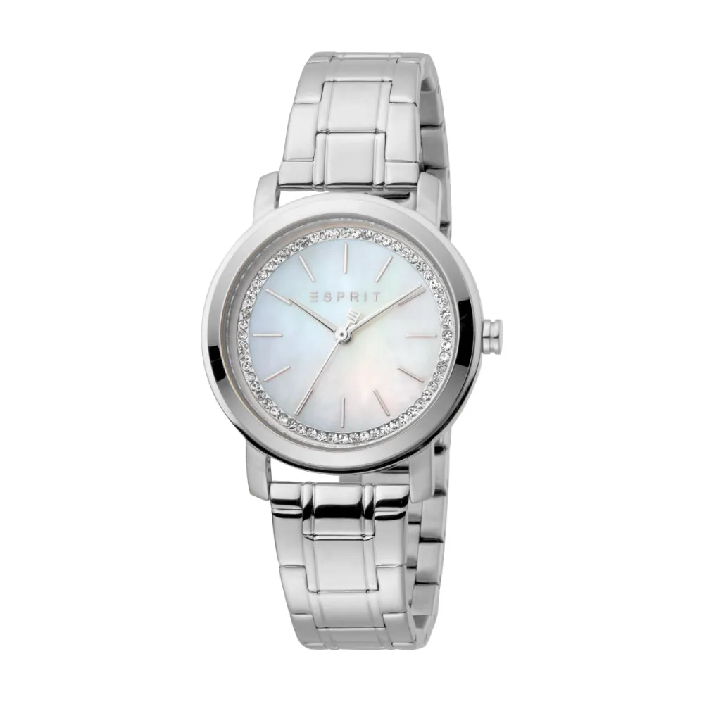 Esprit Women Watch, Silver Color Case, White Mop Dial, Stainless Steel Metal Bracelet