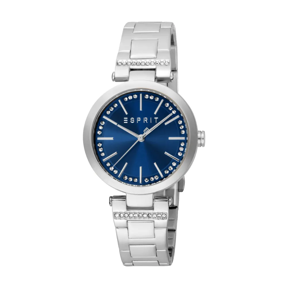 ESPRIT Women's Silver Color Watch with Dark Blue Dial and Stainless Steel Bracelet