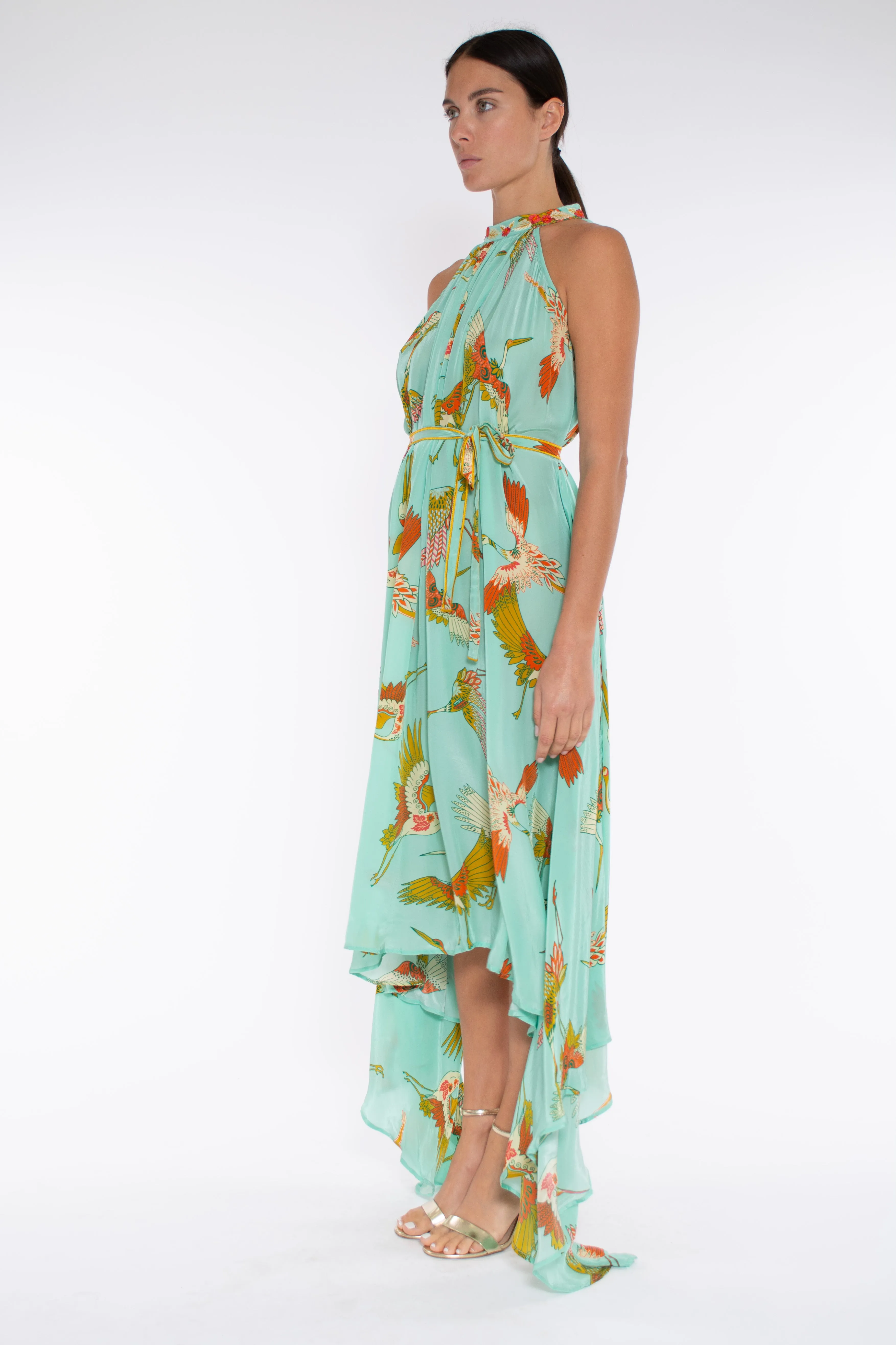FANE DRESS - AQUA BOHO HIRO BIRDS