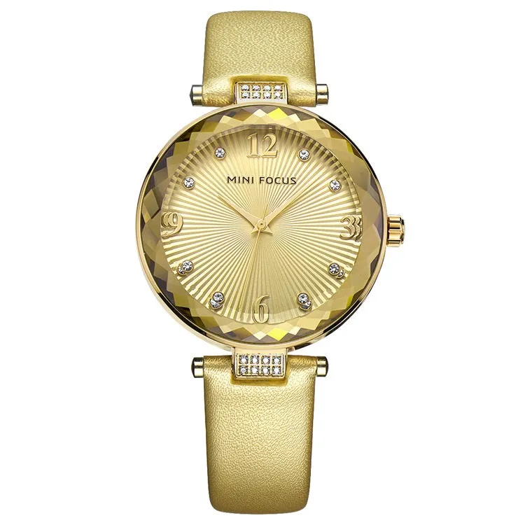Fashion Diamond Cut Leather Watch