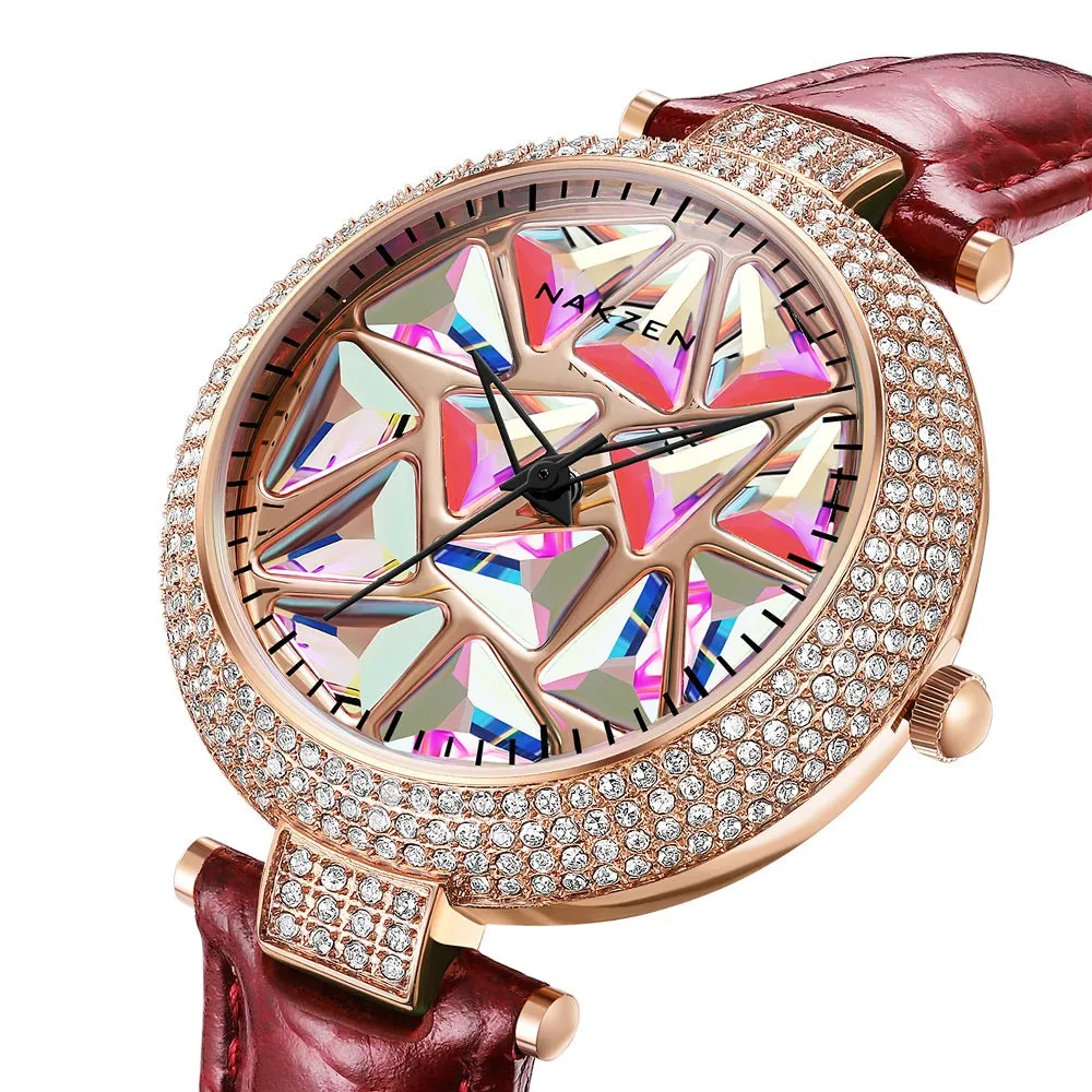 Fashion Japanese movement colored diamond dial comes and goes red belt female hand