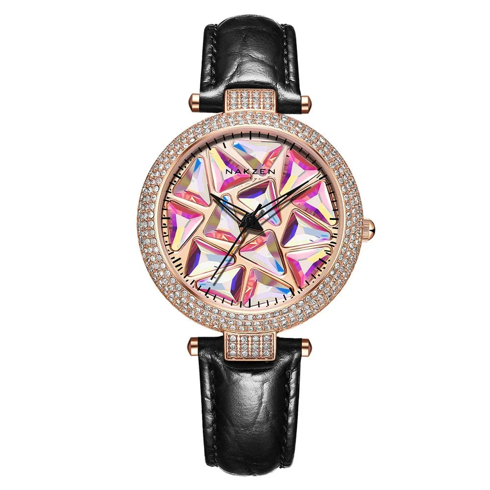 Fashion Japanese movement colored diamond dial comes and goes red belt female hand