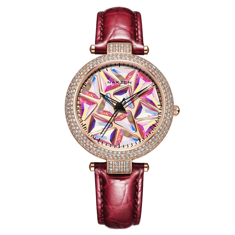 Fashion Japanese movement colored diamond dial comes and goes red belt female hand