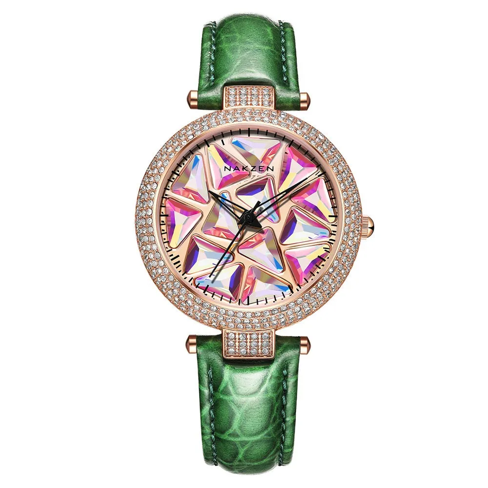 Fashion Japanese movement colored diamond dial comes and goes red belt female hand