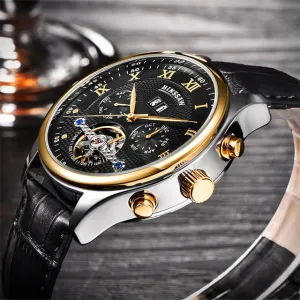 Fashion Luxury Brand BINSSAW leather Tourbillon Watch Automatic Men Wristwatch Men Mechanical steel Watches