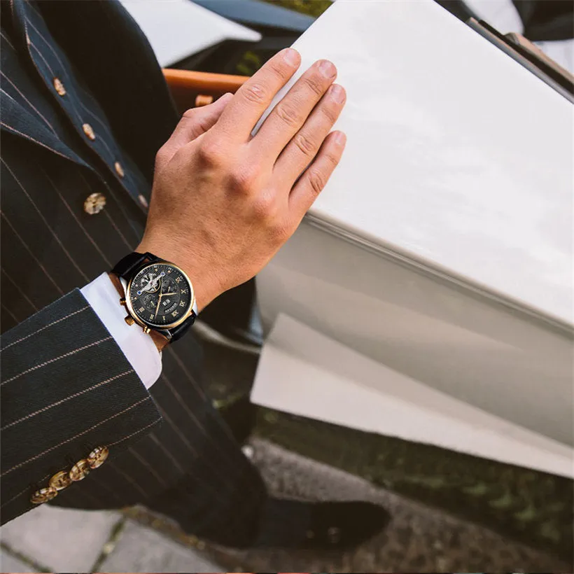 Fashion Luxury Brand BINSSAW leather Tourbillon Watch Automatic Men Wristwatch Men Mechanical steel Watches
