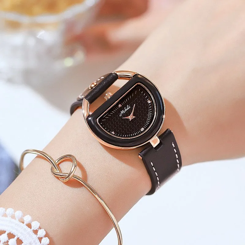 Fashion waterproof cowhide strap ladies watch