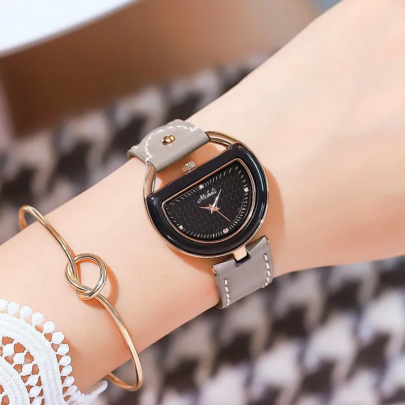 Fashion waterproof cowhide strap ladies watch