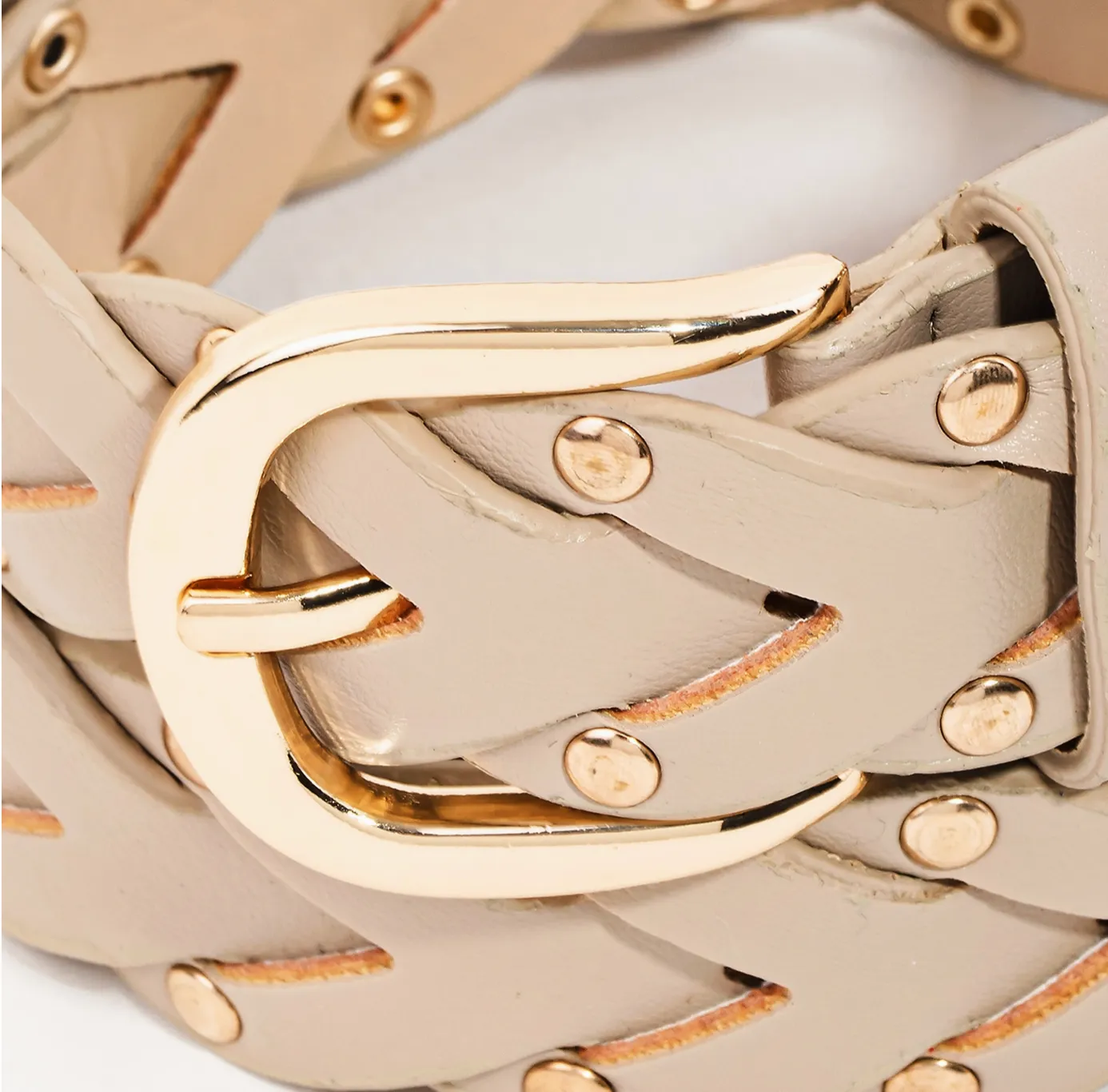 Faux Leather Braided Gold Stud Belt