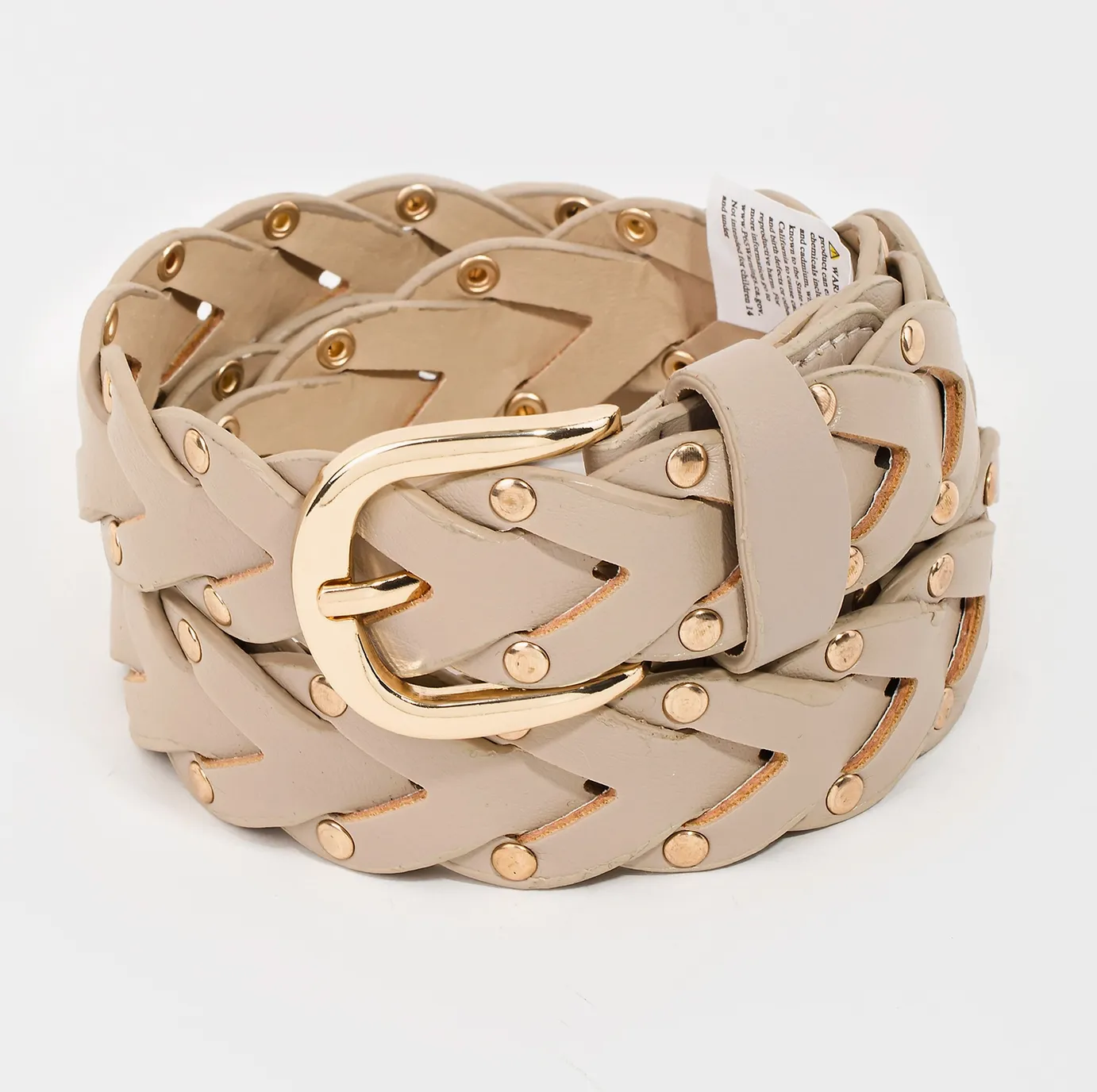 Faux Leather Braided Gold Stud Belt