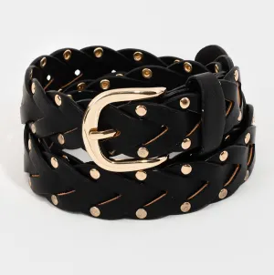 Faux Leather Braided Gold Stud Belt