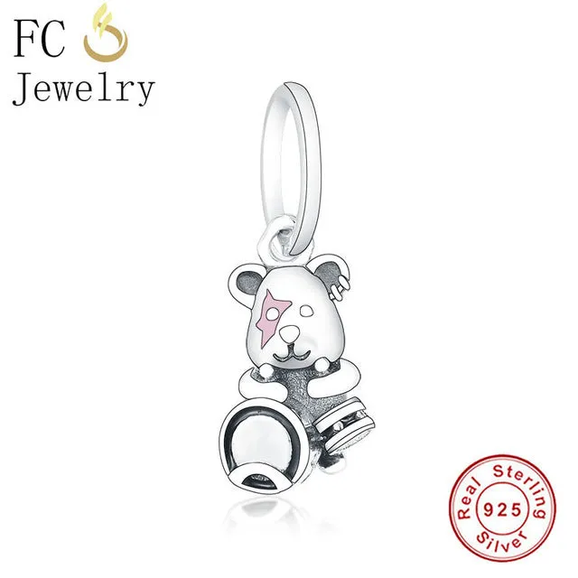 FC Jewelry Fit Original Pandora Charm Bracelet 100% 925 Silver Leaf Micro Pave Pink Purple Zircon Bead Making Reflexion Berloque