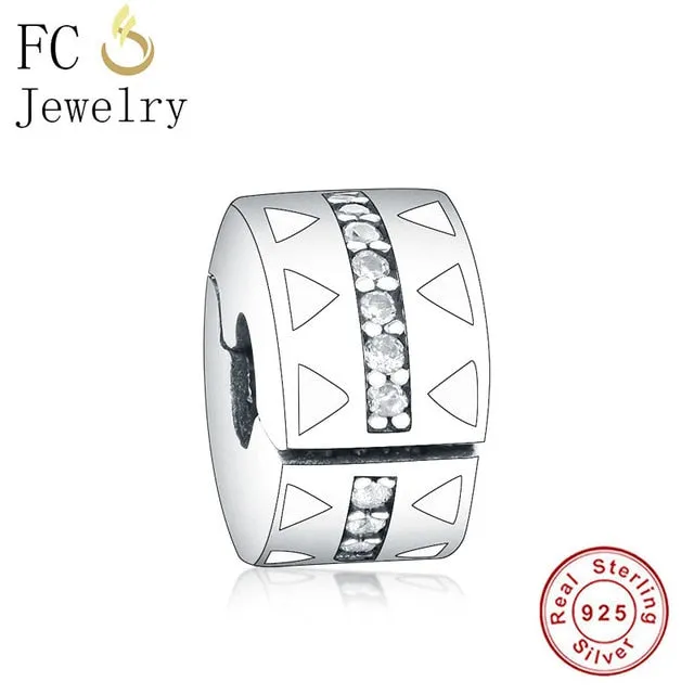 FC Jewelry Fit Original Pandora Charm Bracelet 100% 925 Silver Leaf Micro Pave Pink Purple Zircon Bead Making Reflexion Berloque