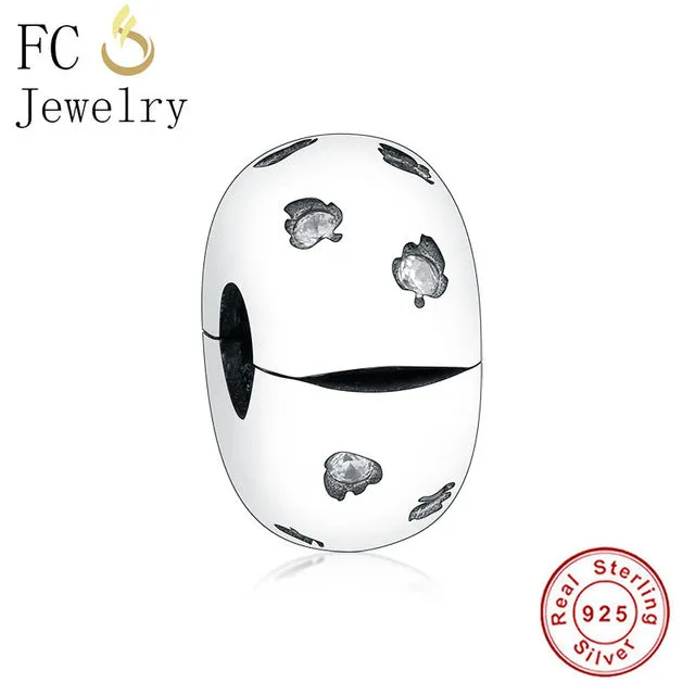 FC Jewelry Fit Original Pandora Charm Bracelet 100% 925 Silver Leaf Micro Pave Pink Purple Zircon Bead Making Reflexion Berloque