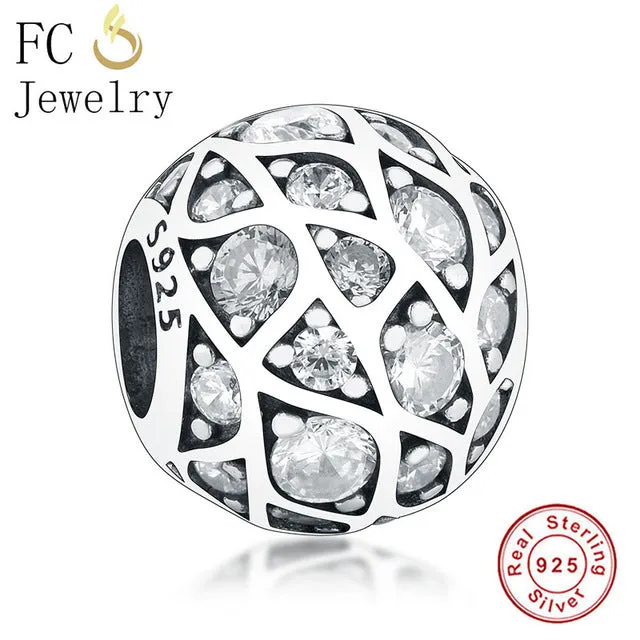 FC Jewelry Fit Original Pandora Charm Bracelet 100% 925 Silver Leaf Micro Pave Pink Purple Zircon Bead Making Reflexion Berloque