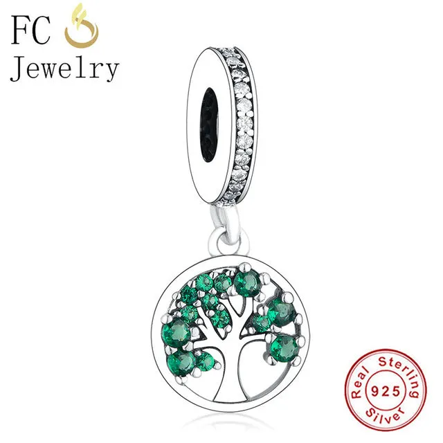 FC Jewelry Fit Original Pandora Charm Bracelet 100% 925 Silver Leaf Micro Pave Pink Purple Zircon Bead Making Reflexion Berloque