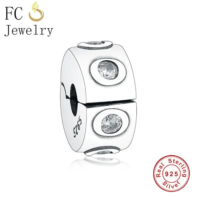 FC Jewelry Fit Original Pandora Charm Bracelet 100% 925 Silver Leaf Micro Pave Pink Purple Zircon Bead Making Reflexion Berloque