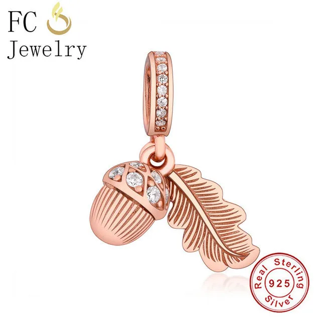FC Jewelry Fit Original Pandora Charm Bracelet 100% 925 Silver Leaf Micro Pave Pink Purple Zircon Bead Making Reflexion Berloque