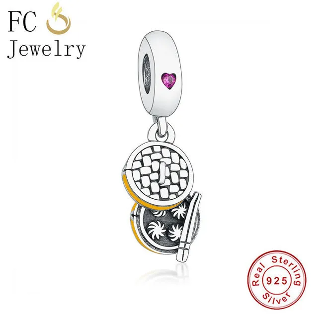 FC Jewelry Fit Original Pandora Charm Bracelet 100% 925 Silver Leaf Micro Pave Pink Purple Zircon Bead Making Reflexion Berloque
