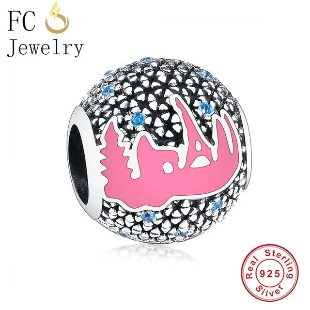 FC Jewelry Fit Original Pandora Charm Bracelet 100% 925 Silver Leaf Micro Pave Pink Purple Zircon Bead Making Reflexion Berloque
