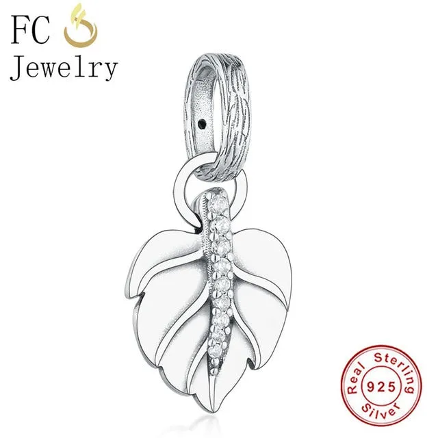 FC Jewelry Fit Original Pandora Charm Bracelet 100% 925 Silver Leaf Micro Pave Pink Purple Zircon Bead Making Reflexion Berloque