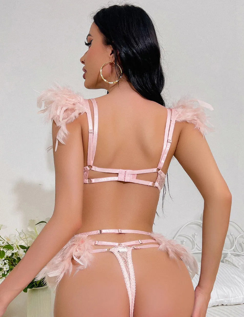 Feather Lace Chain Sexy Bra Set Egypt