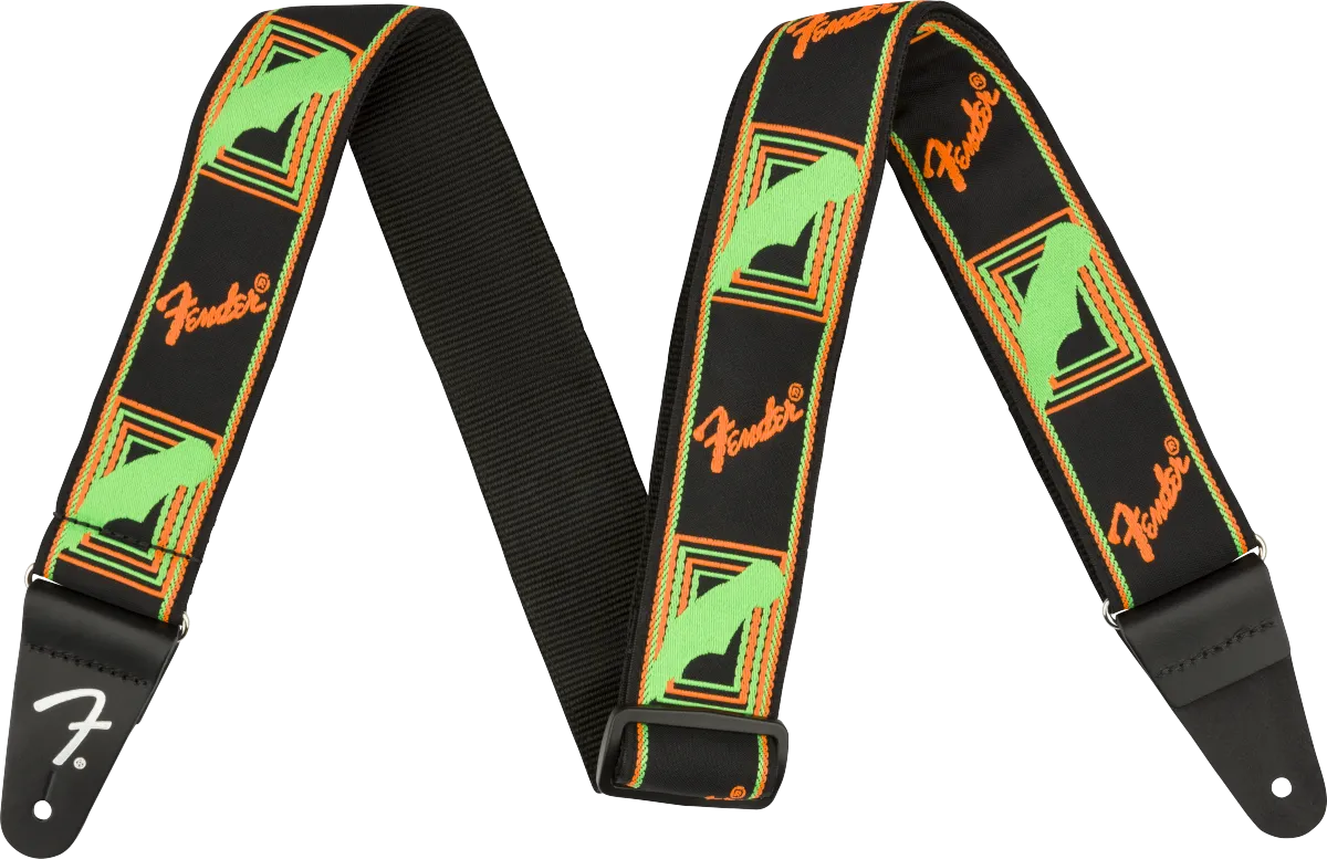 Fender® Neon Monogrammed Strap, Green and Orange, 2"