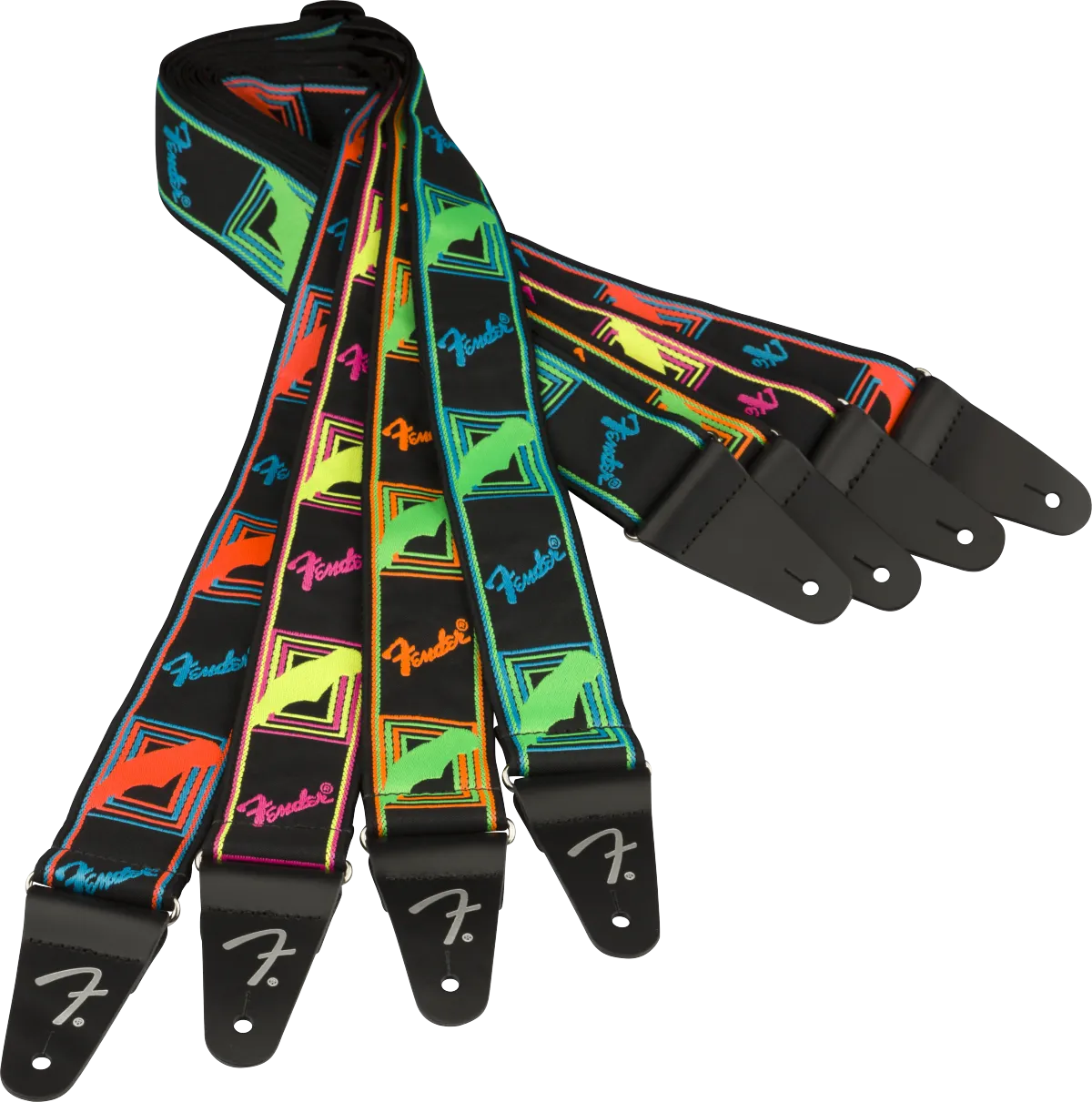 Fender® Neon Monogrammed Strap, Green and Orange, 2"