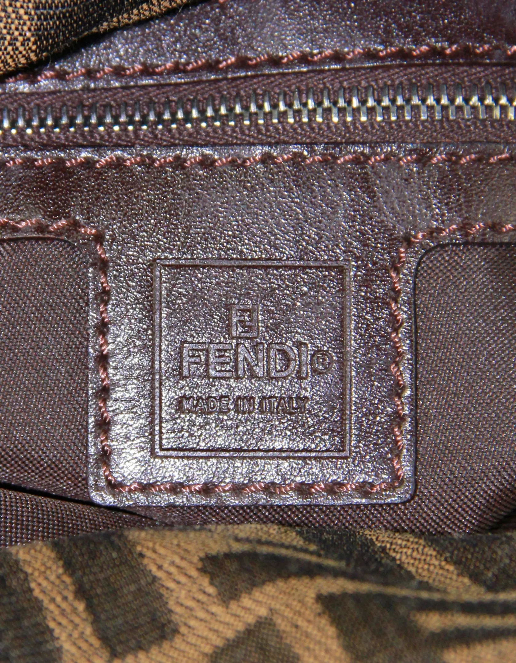 Fendi Vintage Tobacco Zucca Monogram Flap Baguette Bag