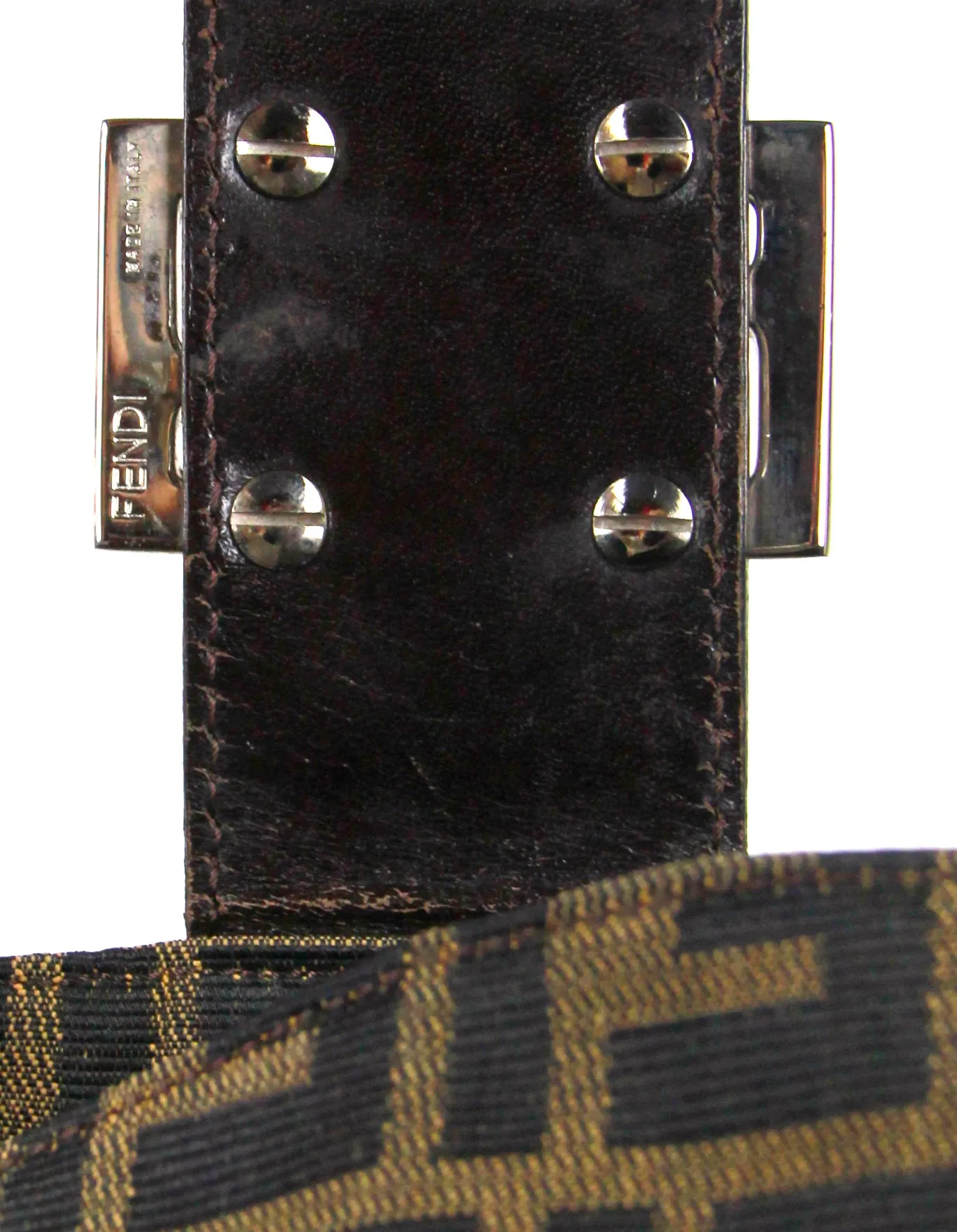Fendi Vintage Tobacco Zucca Monogram Flap Baguette Bag