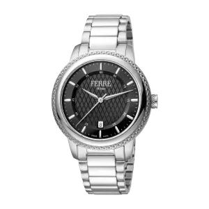 Ferre Milano Men's Stainless Steel Watch With Black Dial & Bracelet