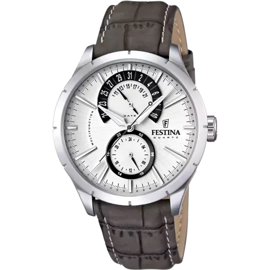 Festina Retro Men's White Dial Grey Leather Watch