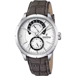 Festina Retro Men's White Dial Grey Leather Watch