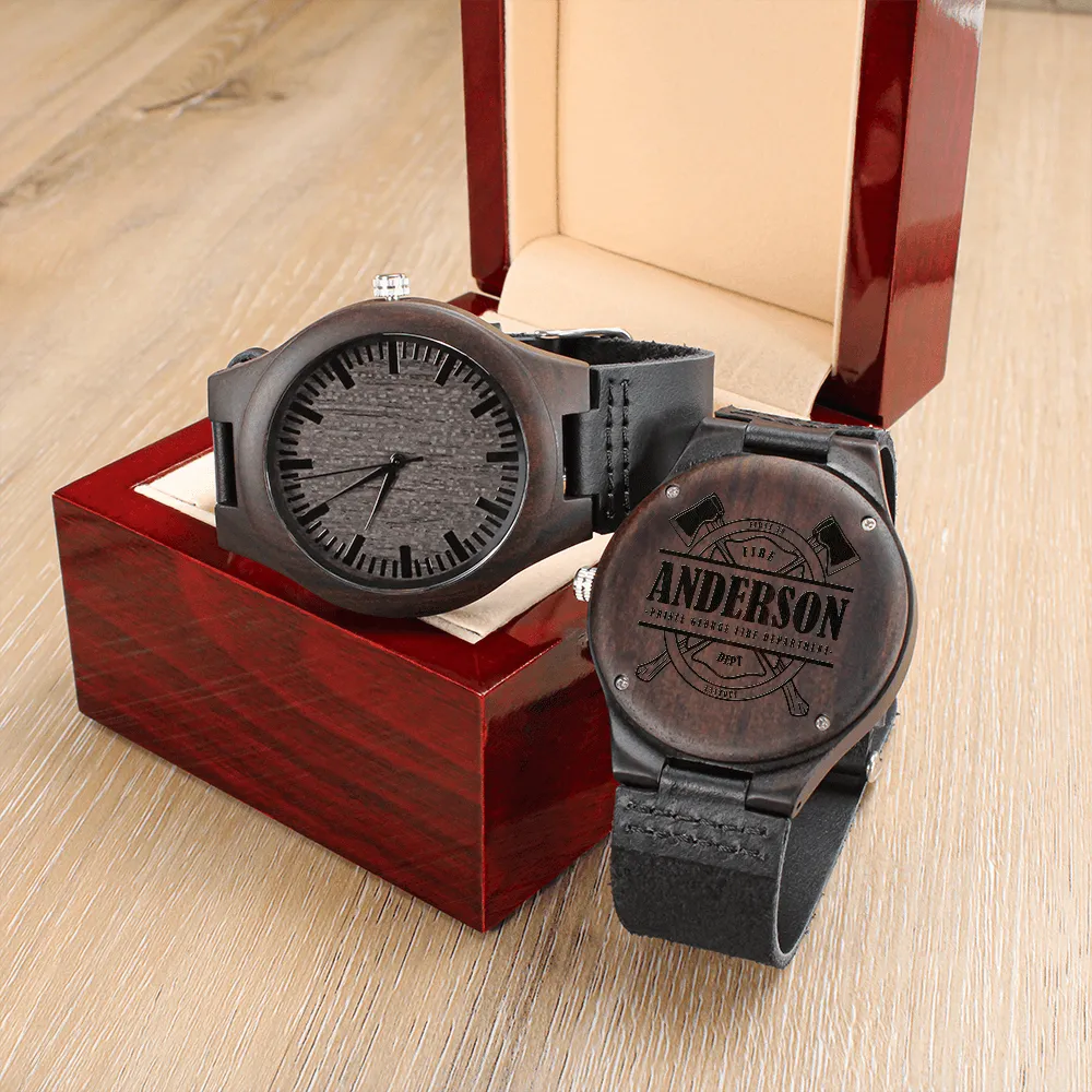 Firefighter Fireman Custom Engraved Mens Wooden Watch Gift