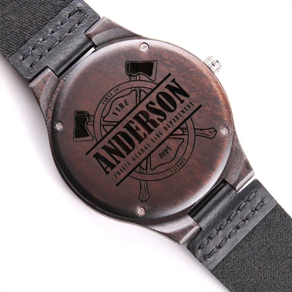 Firefighter Fireman Custom Engraved Mens Wooden Watch Gift