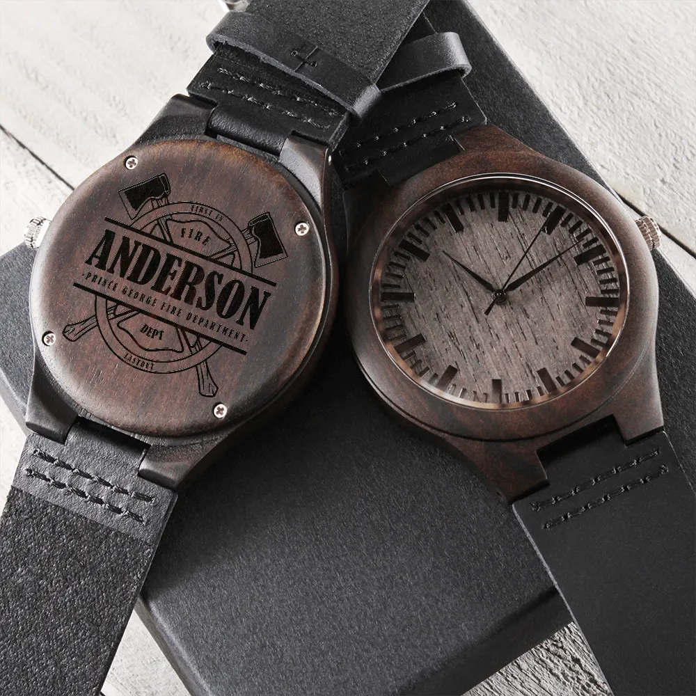 Firefighter Fireman Custom Engraved Mens Wooden Watch Gift
