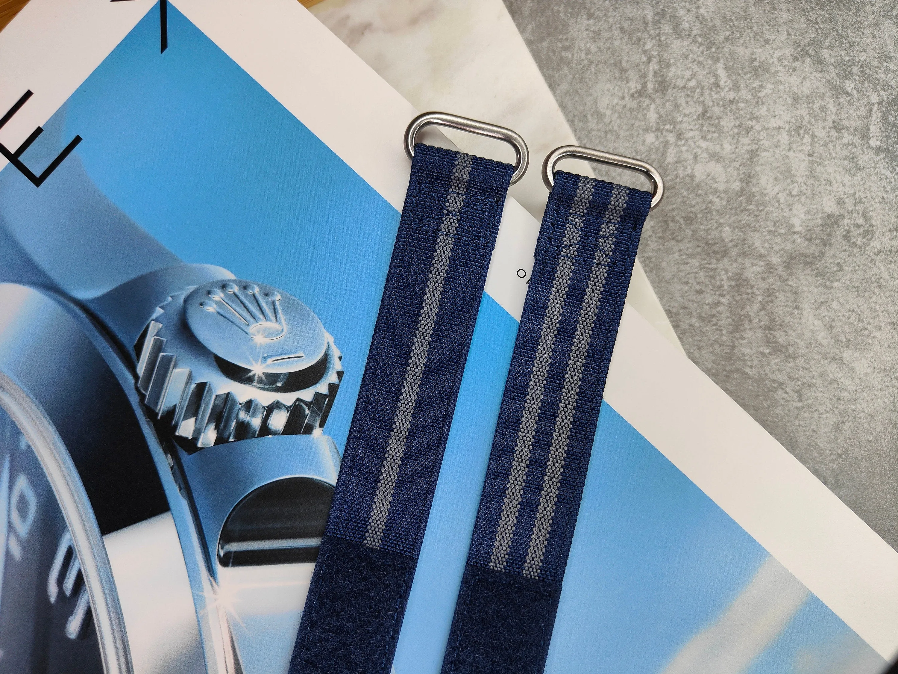 Fixed Lugs Premium Ribbed Ballistic Nylon Single Pass Hook And Loop Strap - Blue Bond