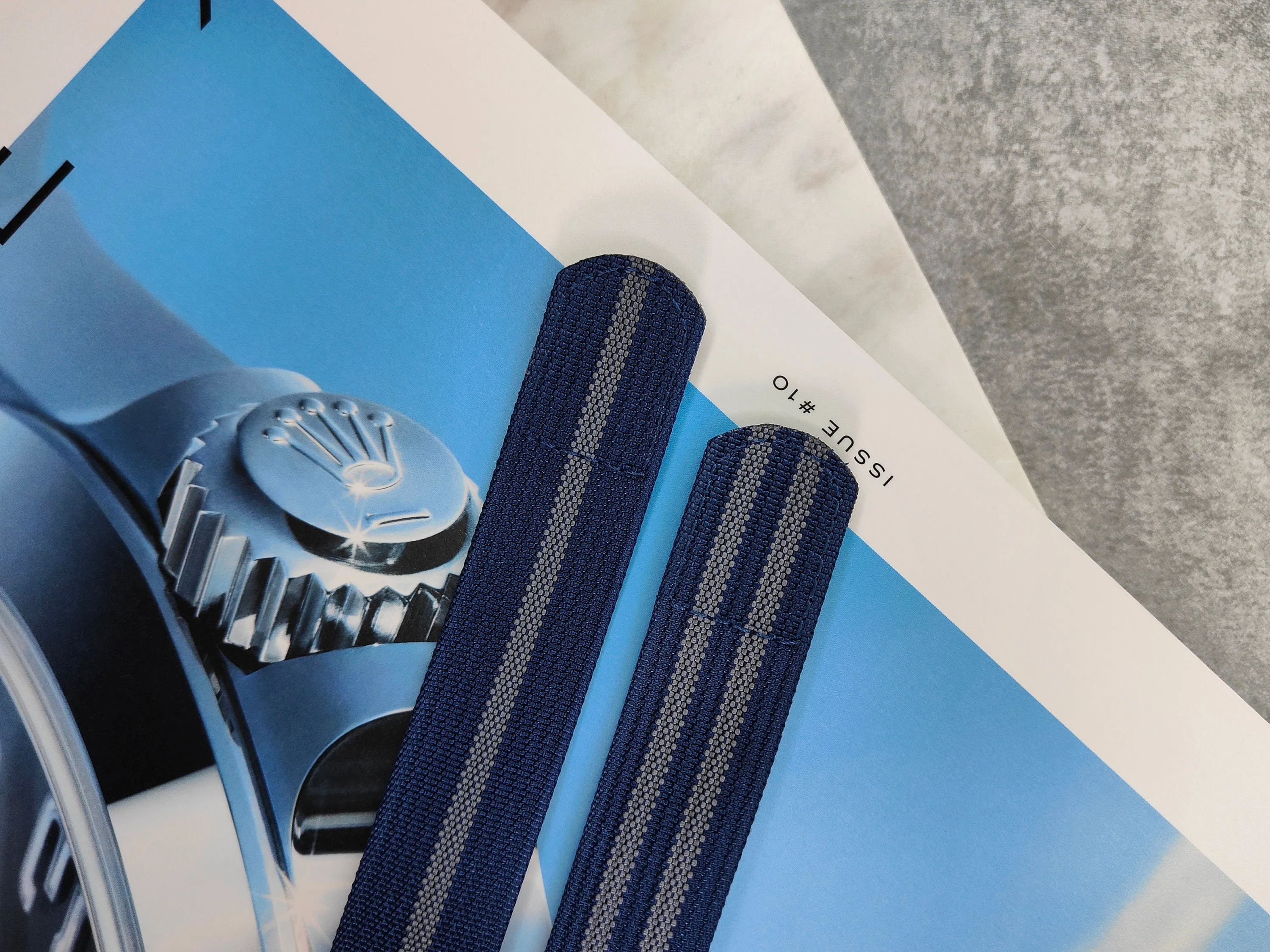 Fixed Lugs Premium Ribbed Ballistic Nylon Single Pass Hook And Loop Strap - Blue Silver