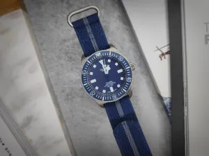 Fixed Lugs Premium Ribbed Ballistic Nylon Single Pass Hook And Loop Strap - Blue Silver