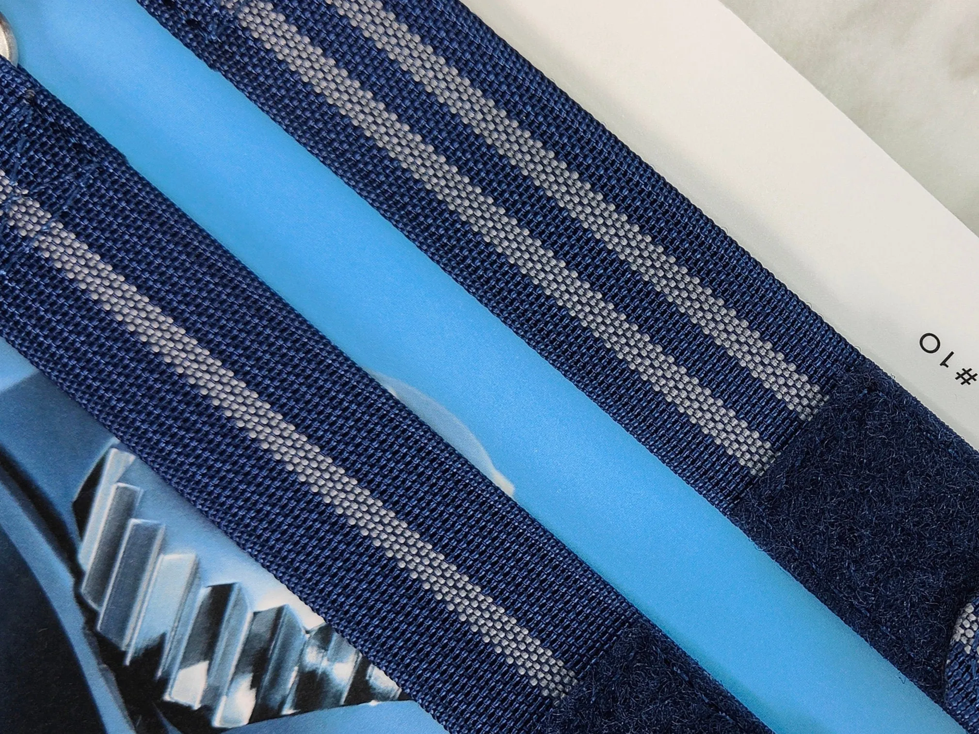 Fixed Lugs Premium Ribbed Ballistic Nylon Single Pass Hook And Loop Strap - Blue Silver