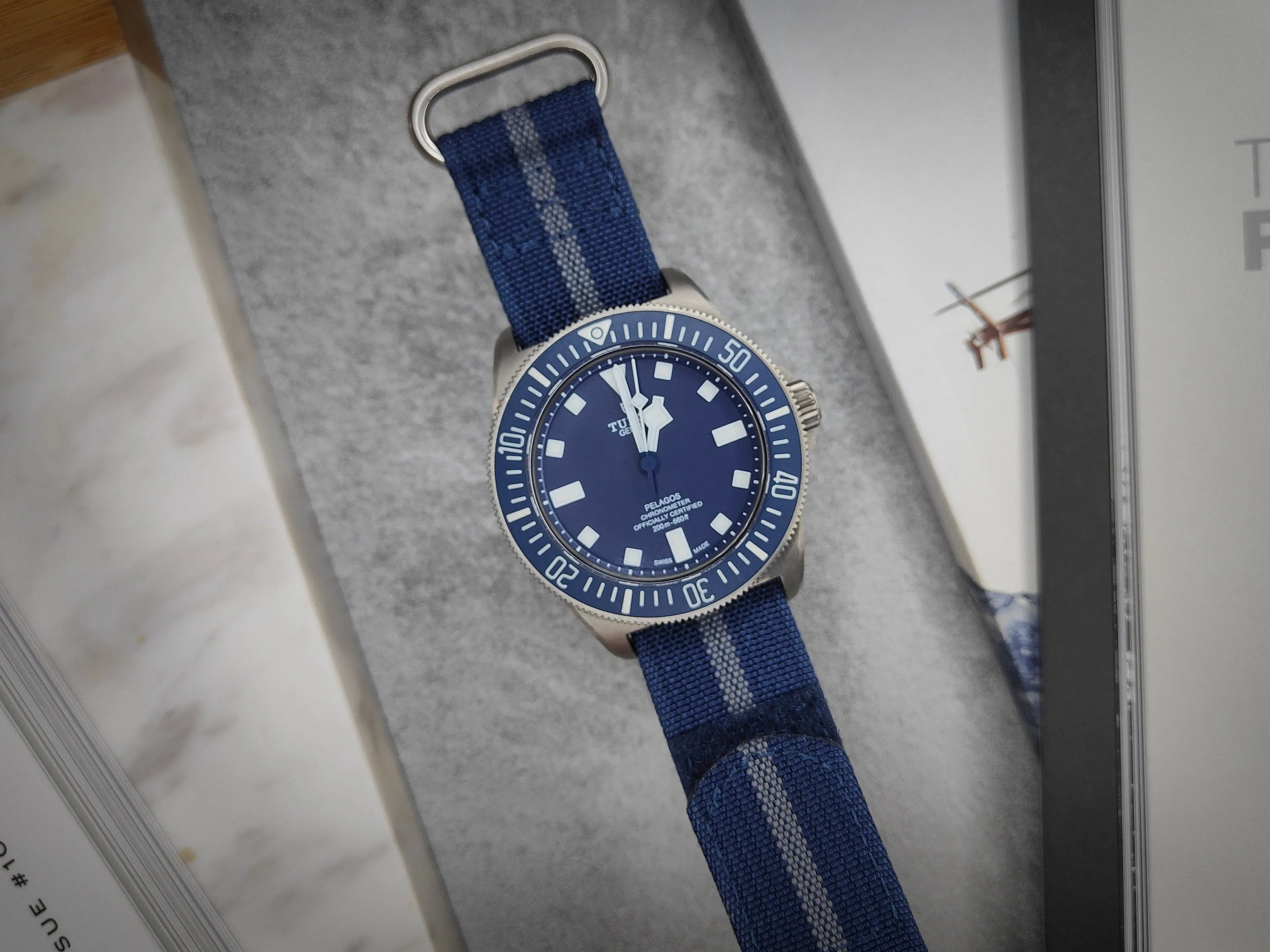 Fixed Lugs Premium Ribbed Ballistic Nylon Single Pass Hook And Loop Strap - Blue Silver