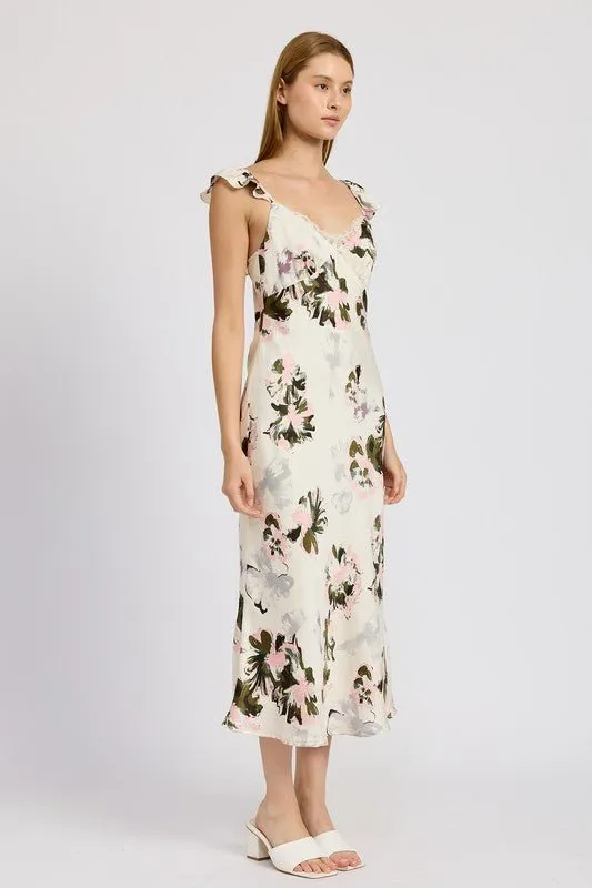 Flutter Strap Floral Midi Dress