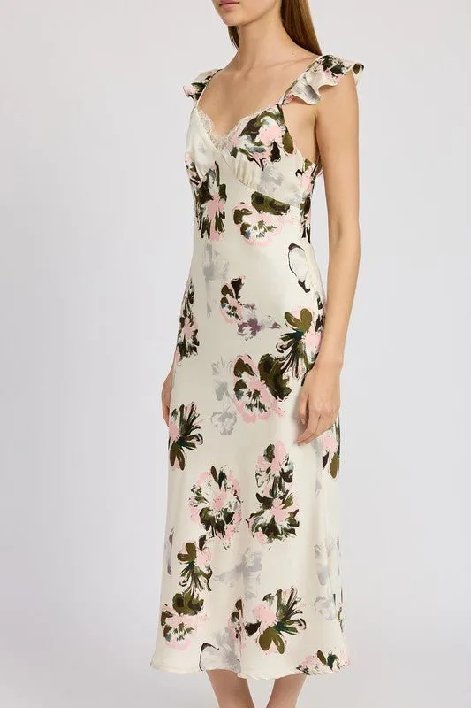 Flutter Strap Floral Midi Dress
