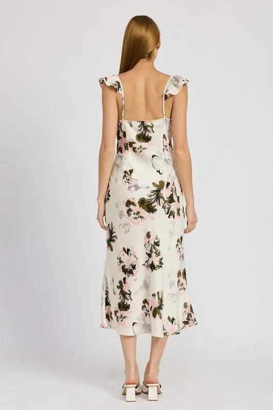 Flutter Strap Floral Midi Dress