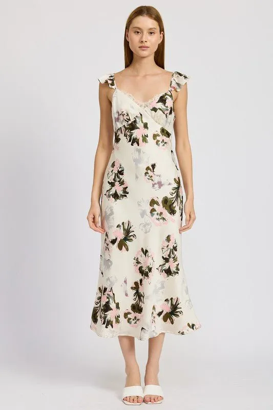 Flutter Strap Floral Midi Dress