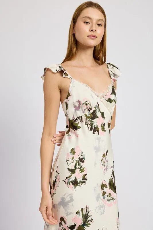 Flutter Strap Floral Midi Dress