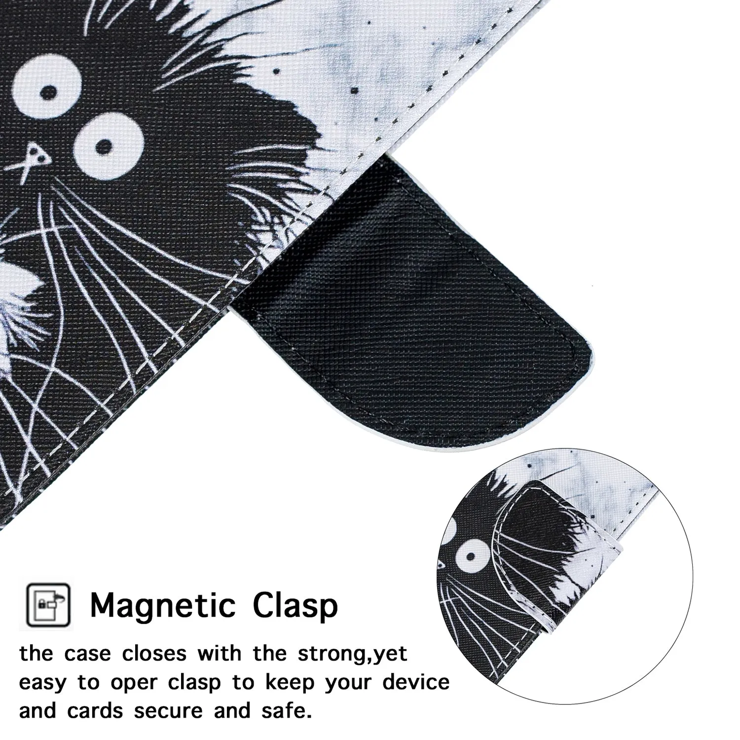 For Samsung A10/A20/A30 Smartphone Case PU Leather Wallet Design Cellphone Cover with Card Holder Stand Available Black white cat